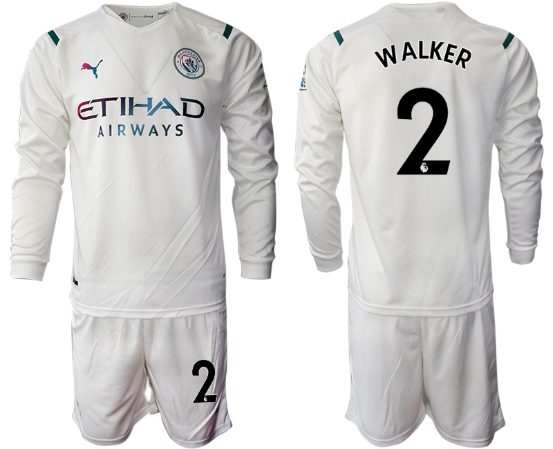 Men 2021-2022 Club Manchester city away white Long Sleeve #2 Soccer Jersey
